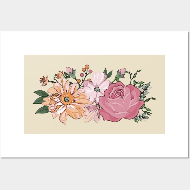 Romantic Watercolor Floral Bouquet Flowers Roses Arrangement Pink Wall Art by DMRStudio